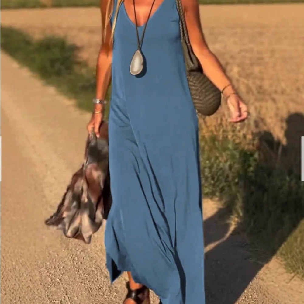 Chic Sleeveless Blue Maxi Dress